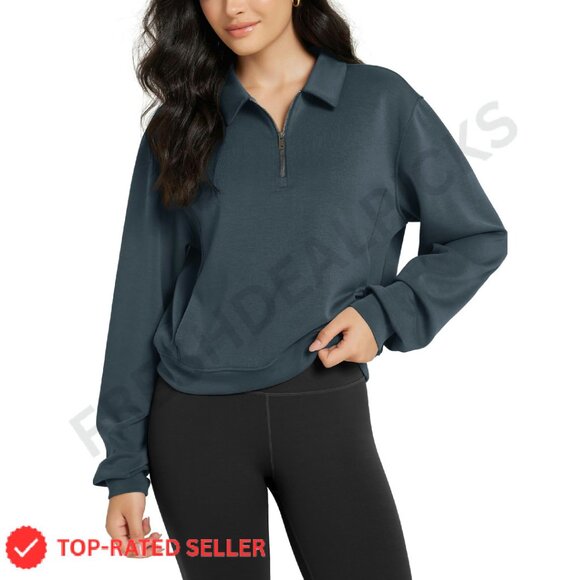 Tops - Modal Half-Zip Sweatshirt Relaxed Fit Pullover Pockets Y2K Chic Casual